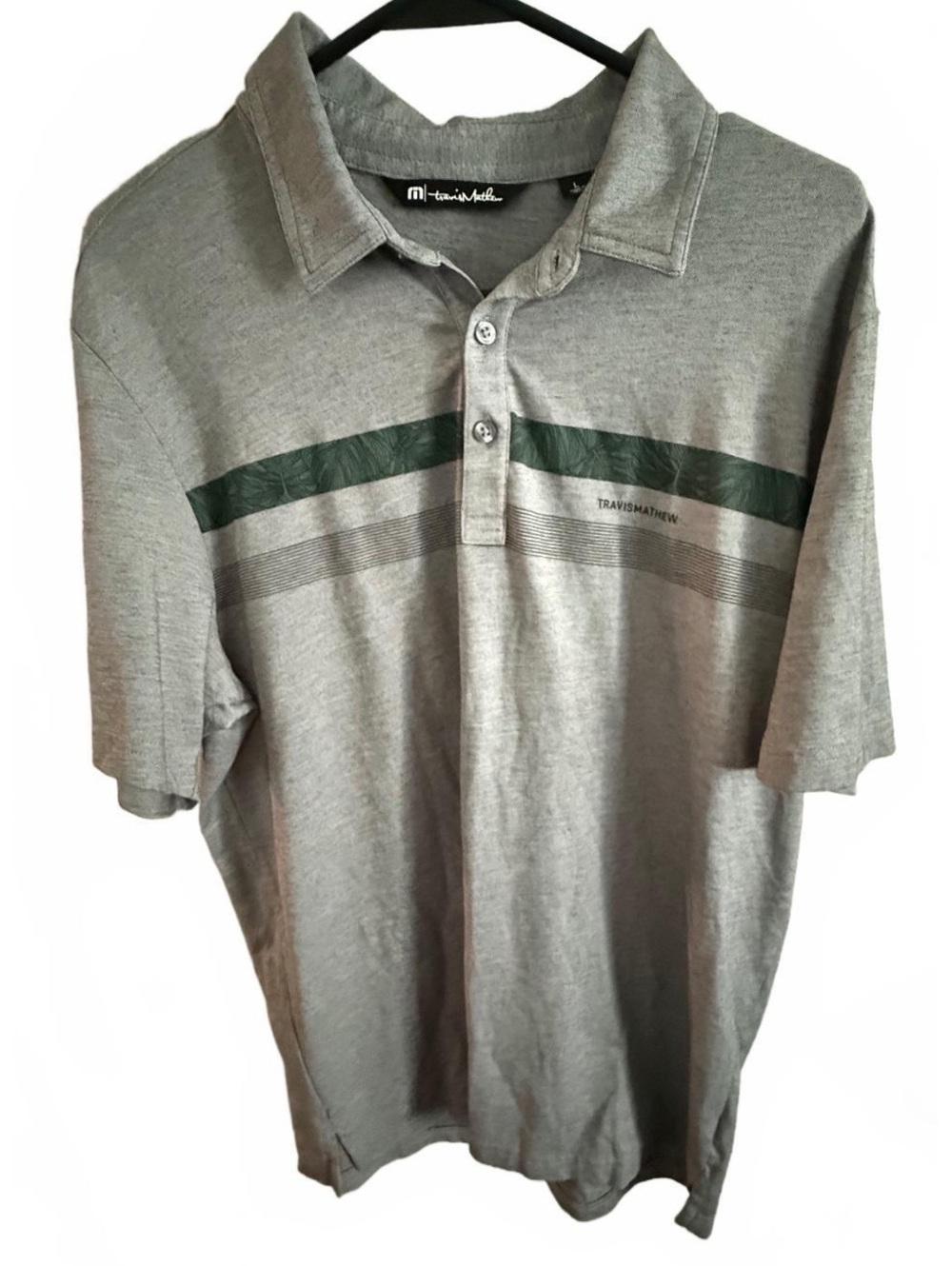 TravisMathew Men's Polo Shirt Size Large Gray Green Striped